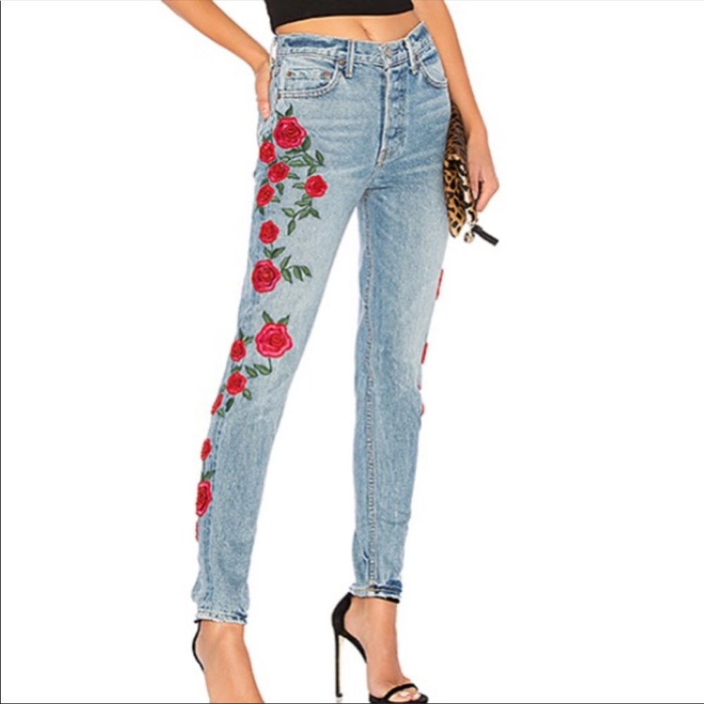 GRLFRND Karolina Embroidered Jeans